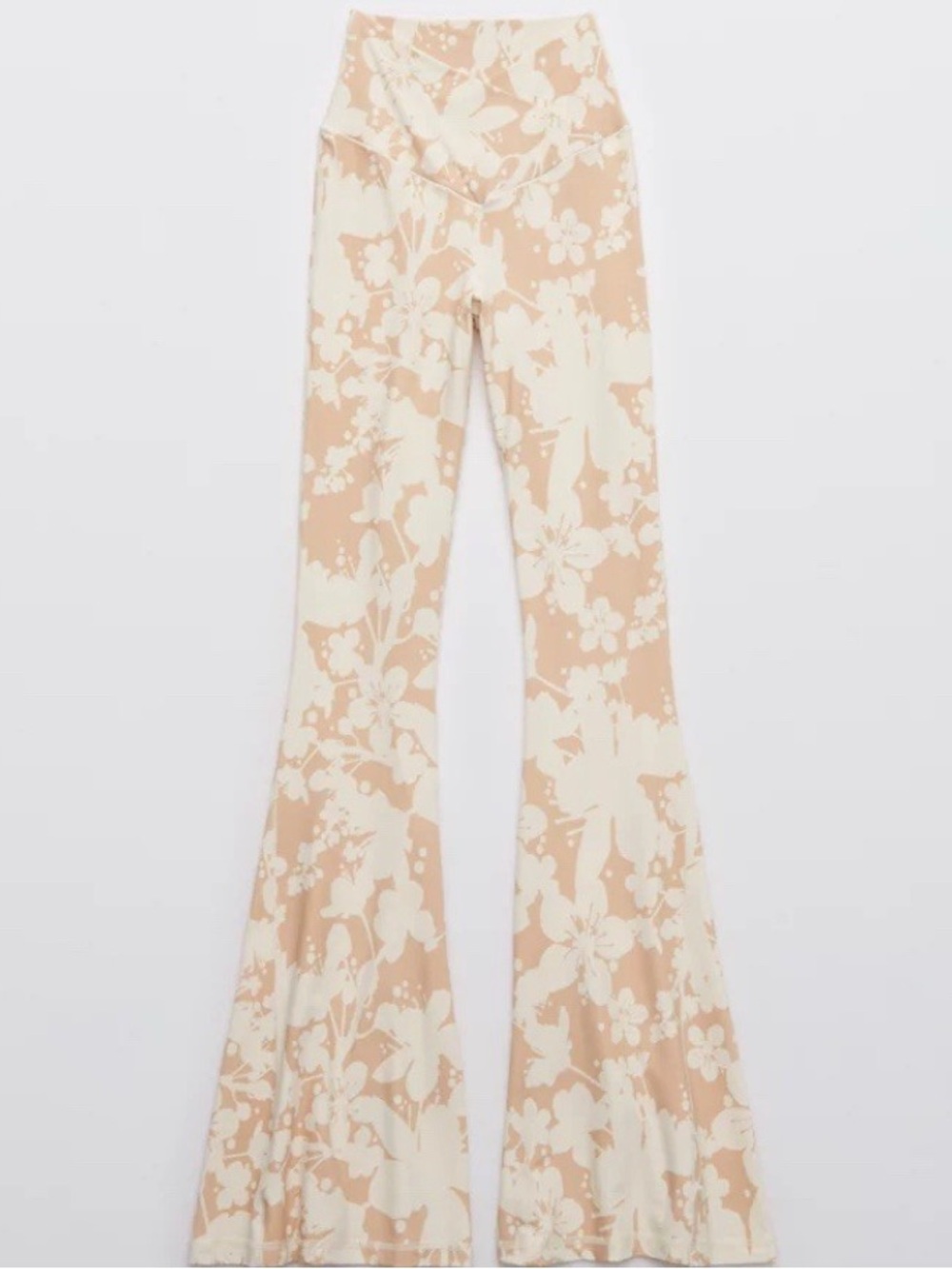 Offline By Aerie Real Me Cream & Beige Floral High-Waist Flared Pants Cross-Over